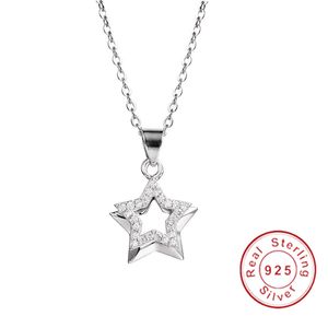 Luksusowy 925 srebrny biżuteria 2 pięć punktowych gwiazd naszyjnik wisior biały kamień zaręczynowy naszyjnik ślubny na imprezę