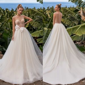 Sexy Sheer Neck Wedding Dresses A Line Sleeveless Robe De Mariée Boho Sweep Train Plus Size Bridal Gowns