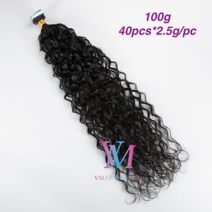 VMAe Brazilian Virgin Tape i 3C 4A 4B 4C Afro Kinky Curly Body Water Deep Wave Rak 100g Naturliga svarta mänskliga hårförlängningar