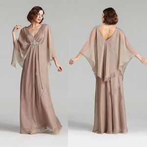 2019 elegancka szyfonowa matka panny młodej sukienki z kryształową długość podłogi Ruched V Neck Matka pan młody Sukienka Plus Size Prom Nosić