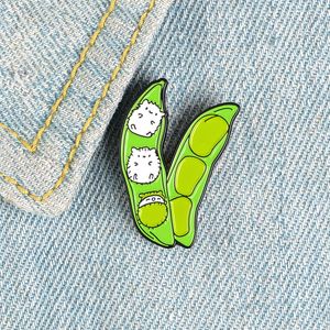 Guisante bebé dibujos animados pernos broches para mujeres linda gatito blanco esmalte de esmalte verde planta vegetal vegetal pin insignia camisa bolsa de joyería regalos de niña