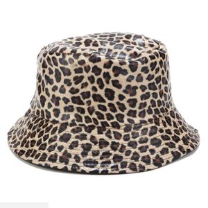 Hop leopardo Fishman Chapéus Cap Proteção PU Leather Bucket For Women Men Hip Verão Mulheres Sun