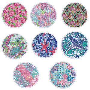 Bohemia print Beach Towel Microfiber Round Beach Towels Tassels Wall Hanging Tapestries Floral Picnic Rugs Women Bath Towel 8 colors C6681