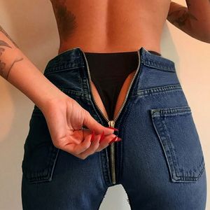 Женщины тощая эластичная талия натягивает мода женская осень зимние карандаш брюки горячие продажи сексуальные молнии ремонт ночной магазин джинсы1 y190430