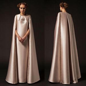 2019 KRIKOR JABOTISK PROM DRESSES Long Jewel Neck Lyxpärlor Pärlor Tassel Aftonklänning med Wrap Golvlängd Cocktailpartyklänningar