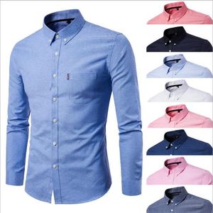 2018 cor sólida homens moda manga longa slim cabe camisa masculina de alta qualidade sólido camisa não ferro fino fitt anti-rugas 9 cores1