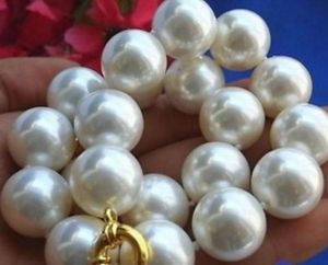 16mm South Sea White Shell Pearl Necklace 18inch 14k Gold Clasp