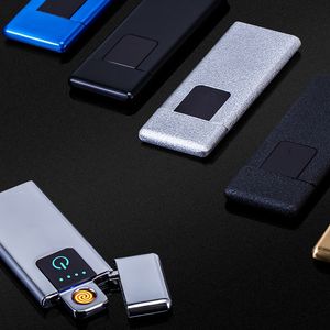 Mais novo USB Colorido Ultrathin Isqueiros Projeto Inovador de Carregamento de Status da Bateria Sensível Ao Toque de Impressão Digital Para O Fumo de Cigarro Tubulação Bong