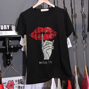 LONCE Tamanho grande 3xl Algodão puro Drilling quente camisetas pretas Mulheres de manga curta Verão da versão coreana Tees Tops tendência C1075 Y19060601