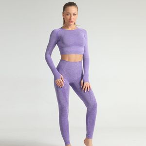 Long Sleeve Seamless 2 Piece Yoga Set Womens Exercise Winter Sport Wear Women Set Gym Clothing Workout Clothes Sports Wear