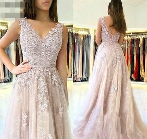 Różowy Sexy Suknie Wieczorowe Backless 2020 Linia V Neck Wear Formal Party Prom Gala Suknie Custom Made Plus Size Dress Robe de Soiree