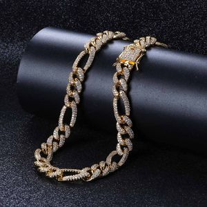 New Fashion 18K Gold Plated Full CZ Zirconia Mens Copper Figaro Chain Collana 10mm Diamond Gold Hip Hop Gioielli Regali per ragazzi all'ingrosso