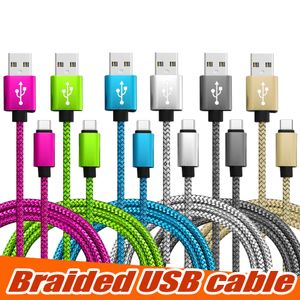 Pleciony kabel USB Cord Cord 1M 2M 3M Synchronizacja danych USB kabel ładujący USB Wysoka prędkość na telefon komórkowy Android iOS w torbie opp.