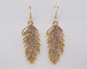 Wholesale feather diamond earrings for sale - Group buy Feather Shape Fashionable Earring Long Section Euramerican style diamond earring party s best first selection gift