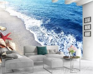 Custom 3D Wallpaper Mural Beautiful Beach Starfish Shell HD Indoor Environmental Seascape Living Room Bedroom Silk Wallpaper