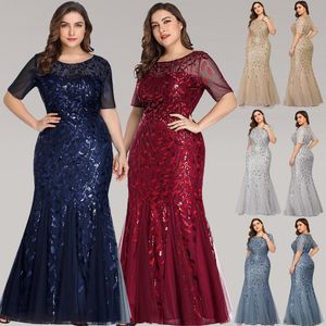 Illusion Pailletten Meerjungfrau bodenlangen Abschlussball Party langes Abendkleid Kleider für besondere Anlässe nach Maß Plus Size Abendkleider Roben