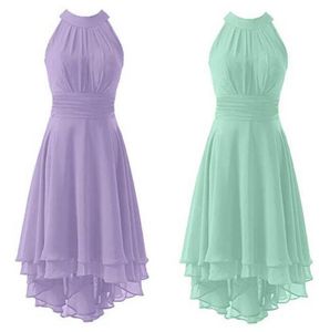 New A-line Halter High Low Chiffon Short Wedding Party Dress for Women Evening Beach Country Style Dress Zipper Back