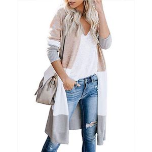 New Mulheres Long Cardigan blusas oversized listrado frontal Abra Colorblock solto Knit queda Kimono Duster Coats
