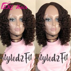 Handmade africa braided style short curly wig black/brown /blonde /burgundy red Box Braid Braided Lace Front Wig With Curly End for women