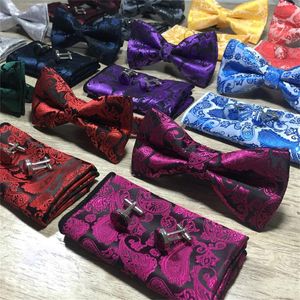 3st/Set Classic Paisley Bow Ties Set Herr Fashion Bowtie Handkuft Manschettknappar Set 17 Styles Wedding Party Business Cufflinks HandkerChie