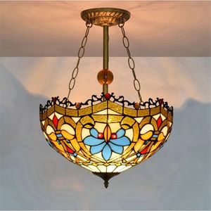 Europejski Retro Szkło Żyrandol Tiffany Witraż Pokój dzienny Sypialnia Restauracja Bar Modarn Chandelier Oświetlenie TF006