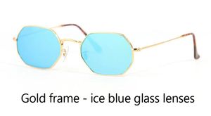 Wholesale- Brand Designer sunglasses men women Metal Frame Mirror UV400 glass lenses Octagonal sun glasses with Retail box and label