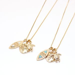 Fashion Alloy Flower Sea Turtle White Green Turquoise Stone Pendant Long Chain Sweater Necklace