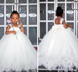 Ball Gown Lovely Flower Girl Dresses Lace Tulle Big Bow Long Grils Pageant Gowns Birthday Party Dress Custom Size Lovely