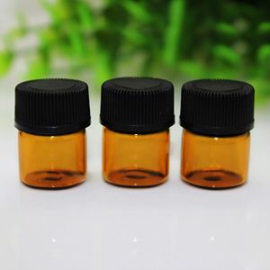 Bottiglia di vetro ambrato da 1 ml Mini 1CC Flacone contagocce per tubi campione di profumo per olio essenziale con punta e tappi 2000 pezzi / cartone Spedizione gratuita DHL