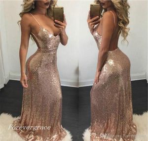 2019 Bling Sequined Sexy Backless Evening Dress Simple Mermaid Long Dubai African Formal Holiday Wear Party Gown Custom Made Plus Size