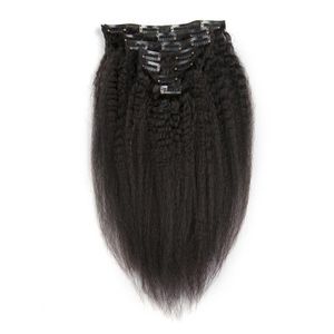 Kinky Curly Klip w przedłużeniu włosów Kinky proste włosy Virgin Remy Human Hair Naturalne czarne klipsy Ins 100G 120G 7pcs/torba