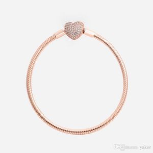 Luxuriöses Handketten-Armband-Set aus 18 Karat Roségold mit CZ-Diamant, Originalverpackung für Pandora 925 Silber Damen-Hochzeits-Herz-Armband