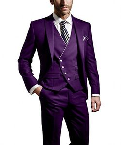 Moda Purpurowy Groom Tuxedos Peak Lapel Groomsmen Mężczyzna Suknia Ślubna Popularna Kurtka Blazer 3 Piece Suit (Kurtka + Spodnie + Kamizelka + Kierunek) 984