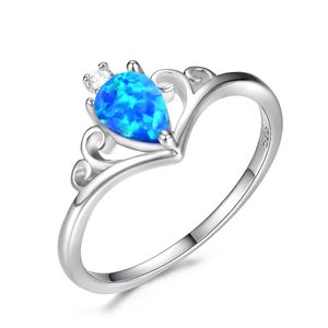 Luckyshine 10 delar 925 Silver Rose Guld Vattendroppe Vit Opal Ringar Dam Krona Bröllopsringar Present