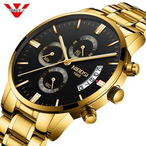 Nibosi Men Watch Chronograph Sport Mens Klockor Toppmärke Lyx Vattentät Full Stål Kvarts Guld Klocka Män Relogio Masculino CJ191116