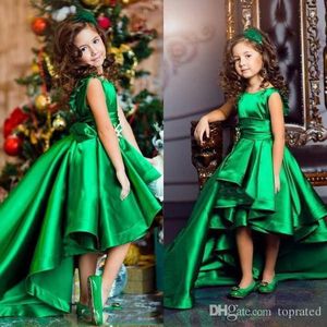 Nyaste Emerald Green Girls Pageant Jewel Neck Sleeveless High Low Short Front Ruffles Long Back Flower Girl Dresses For Weddings 330 330