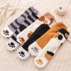 Lady Winter Warm Fluffy Coral Velvet Thick Towel Socks Animal Cat claw print Adult Floor Sleep Fuzzy Socks Women Girls Stockings