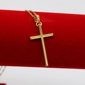 Schlichter Stil, glatter Kreuz-Anhänger mit Kette, 18 Karat Gelbgold gefüllt, modische Halskette mit Kruzifix-Anhänger für Damen und Herren