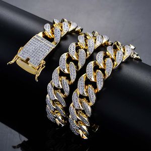 Top Quality Copper Micro-inserts White Diamond MIAMI CUBAN CHAIN Necklaces Mens Women HipHop Bling Iced Out Bling Bling Jewelry 18MM 18"/22"