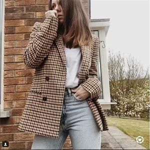 Mode zweireihiger karierter Blazer Frauen Langarm dünner Blazer 2018 Lässige Herbstjacke weiblich