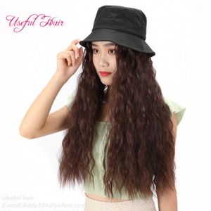 Knitted wool cap wigs Curly wig hat female wig one-piece female long curly hair big wave baseball hat long hair black cap