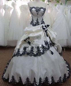 Винтажные белые и черные свадебные платья бальное платье без бретелек бисера кружева цветы атласные длинные свадебные платья кружев на заказ