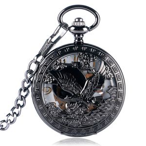 Steampunk bronze observa o relógio de bolso mecânico de enrolamento de águia oca preto homem homem homem esqueleto de esqueleto árabe com o relógio de relógio de relógio