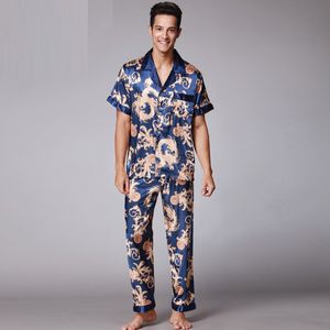 2017 moda retrô v pescoço manga curta pijama macio pijama de seda falsa suave para homens com l xx xxl com impressão sy018