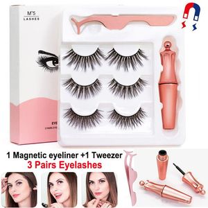 Magnetisk flytande eyeliner magnetiska falska ögonfransar pinter set 5 magnet falska ögonfransar lim sminkverktyg 3 par eyelash 3in1 set 3669