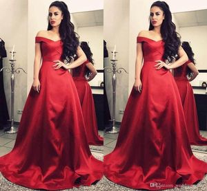 Nowy projekt Sexy Red Evening Dresses A-Line V-Neck Off Ramię Eleganckie Sweep Pociąg Rękawów Formalne Party Prom Dresses Custom Made