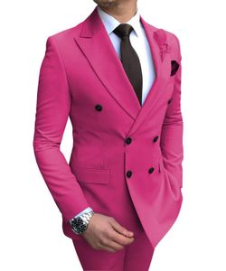 Yakışıklı Rose Red Erkekler Düğün Smokin çift Breasted Damat smokin Popüler Erkekler Blazer 2 Adet Suit Balo / Akşam Ceket (Ceket + Pantolon + Kravat) 29