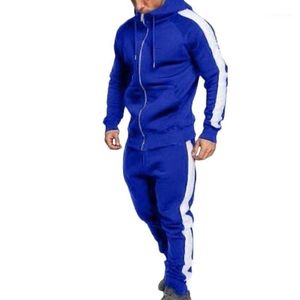 سستة رياضية الأزياء الجانب مخطط مقنعين هوديس سترة السراويل المسار الدعاوى الرجال عارضة sweatsuit أعلى جودة 1