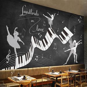 Dropship personnalisé 3D rétro Nostalgique Affiche Music Musique Murale Graffiti Piano Dance Beauty Restaurant Café Décoration Photo Fond d'écran