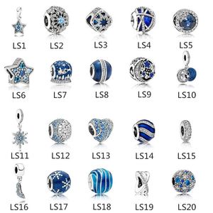 S925 Sterling Silver Koraliki Charms Mix Blue Gwiaździsty Odtłuszczający Moonlight Ocean Serce Zawieszki do bransoletki Naszyjnik Biżuteria Robić